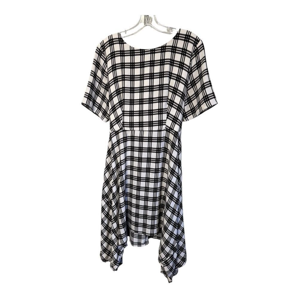 ELLE Black White Plaid Handkerchief Hem Fit Flare Dress Size L